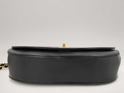 CHANEL Half Moon Chain Shoulder Bag Turnlock Lambskin Black Shoulder Bag