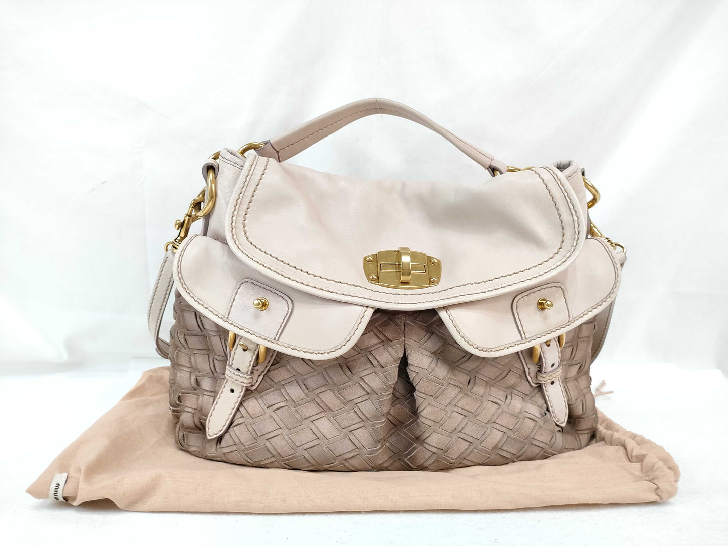 Miu Miu Miu 2WAY Handbag with Long Strap Turnlock Pink Shoulder Bag