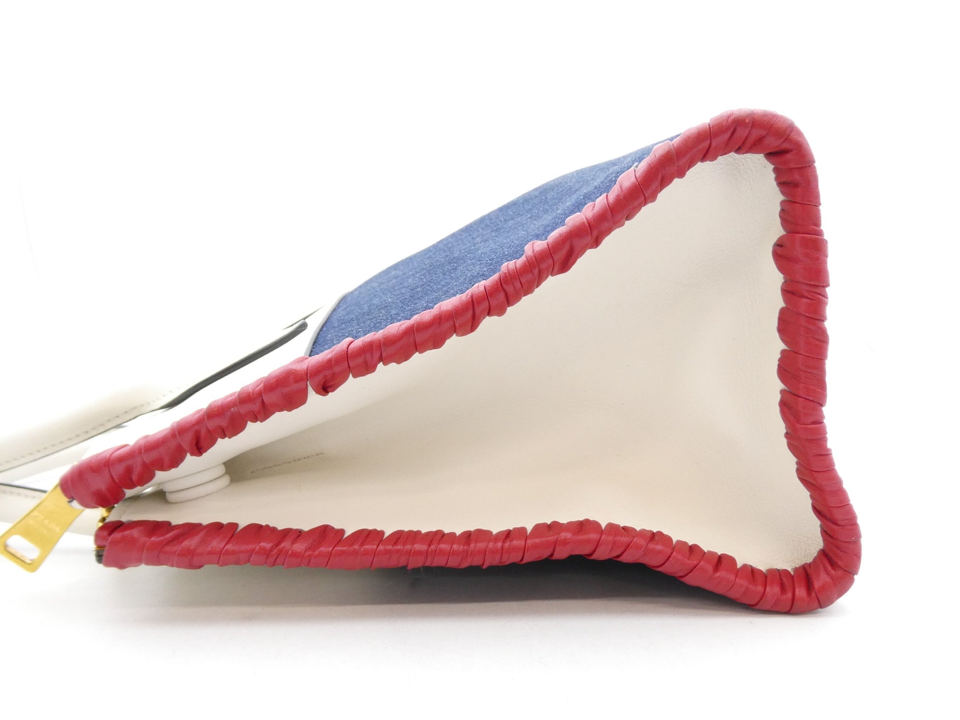 PRADA Logo Denim Leather Handbag