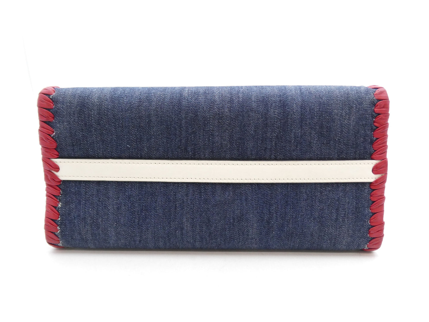 PRADA Logo Denim Leather Handbag