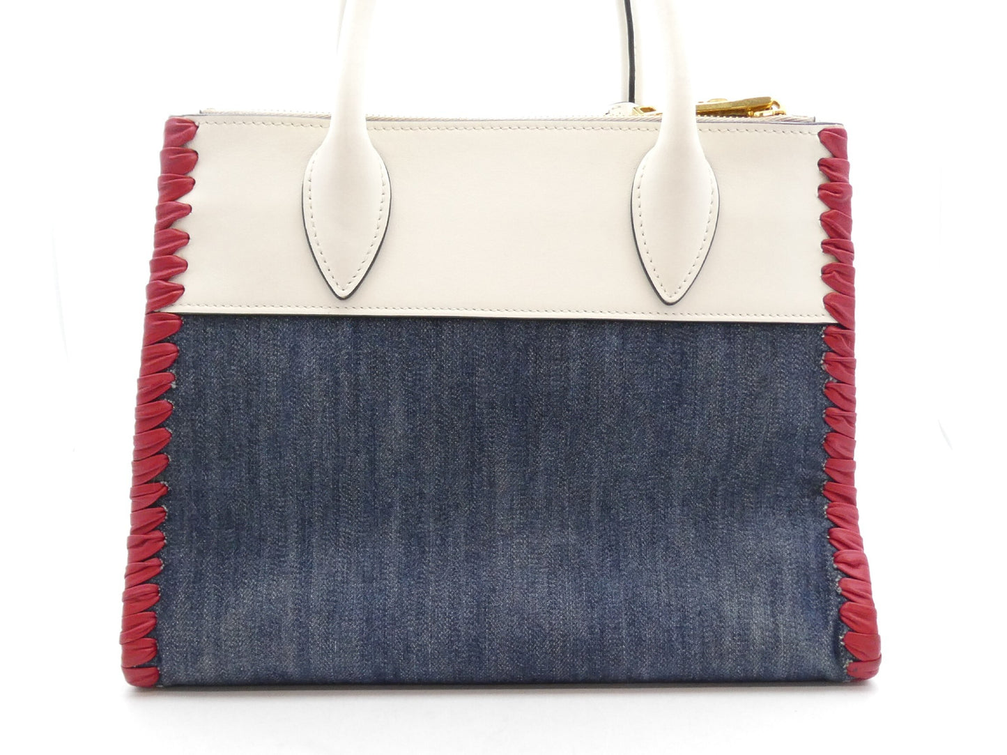 PRADA Logo Denim Leather Handbag