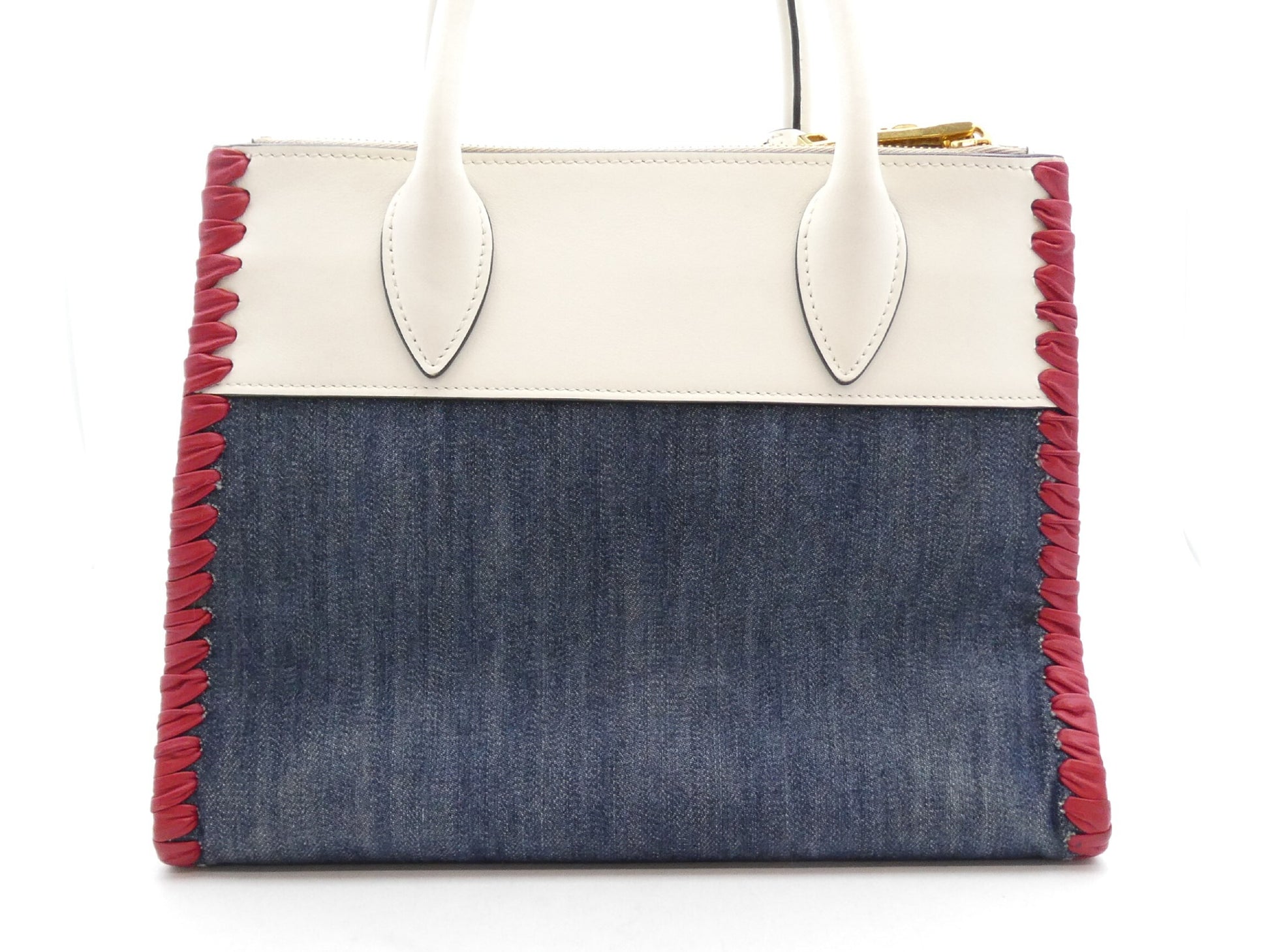 PRADA Logo Denim Leather Handbag