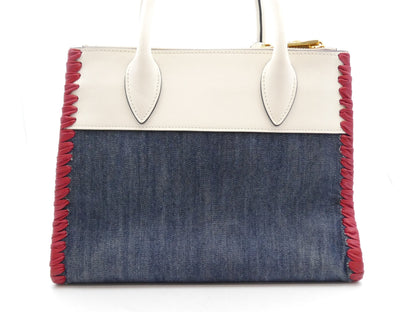 PRADA Logo Denim Leather Handbag