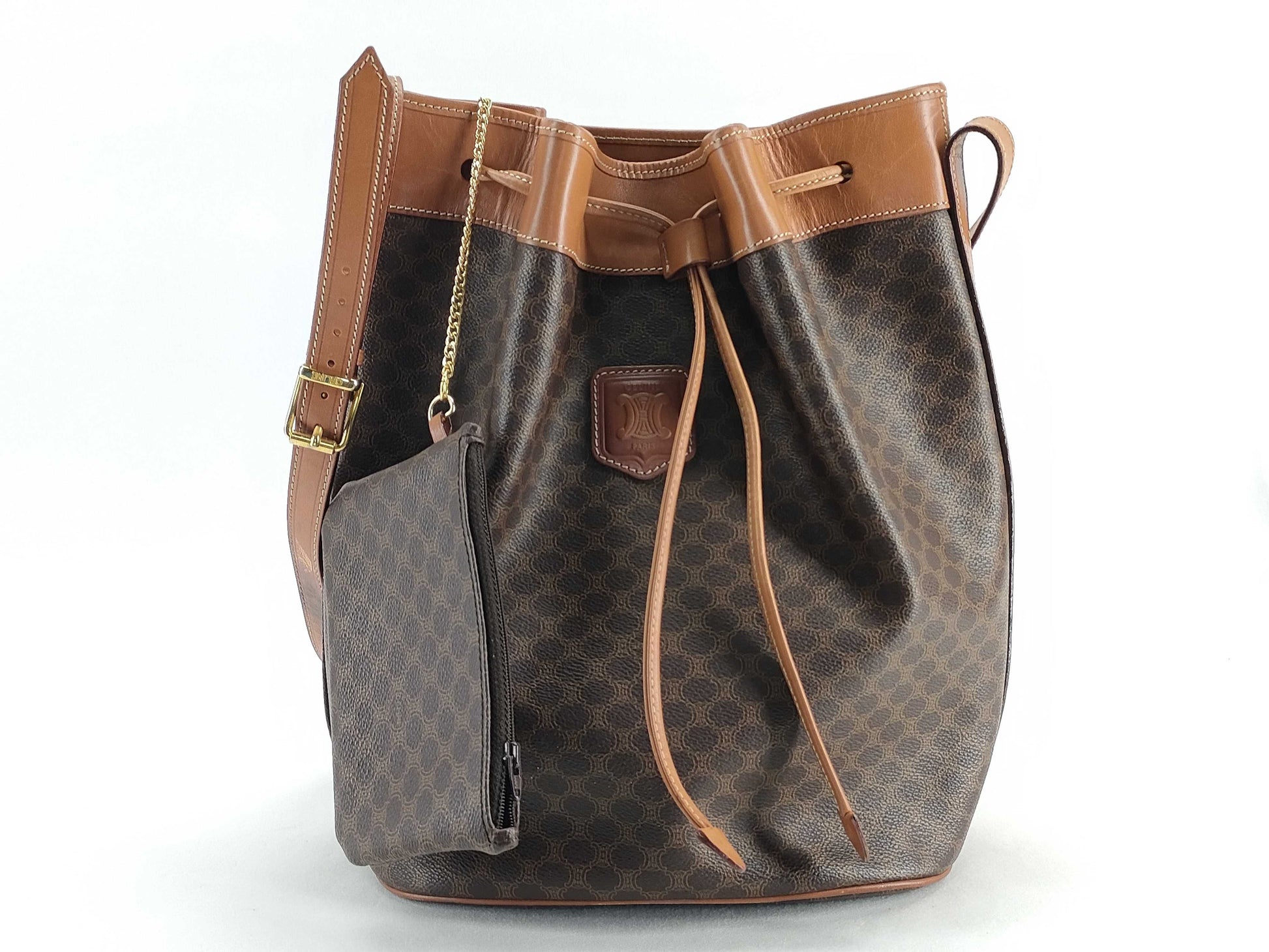 CELINE Macadam Drawstring Shoulder Bag with Pouch Shoulder Bag