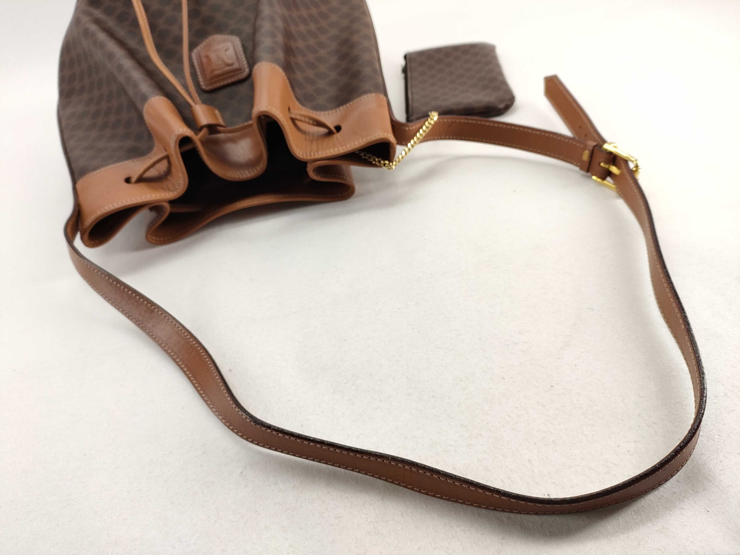 CELINE Macadam Drawstring Shoulder Bag with Pouch Shoulder Bag