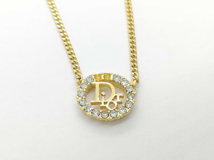Dior Logo Gold Oval Necklace with Stone, 6.8g