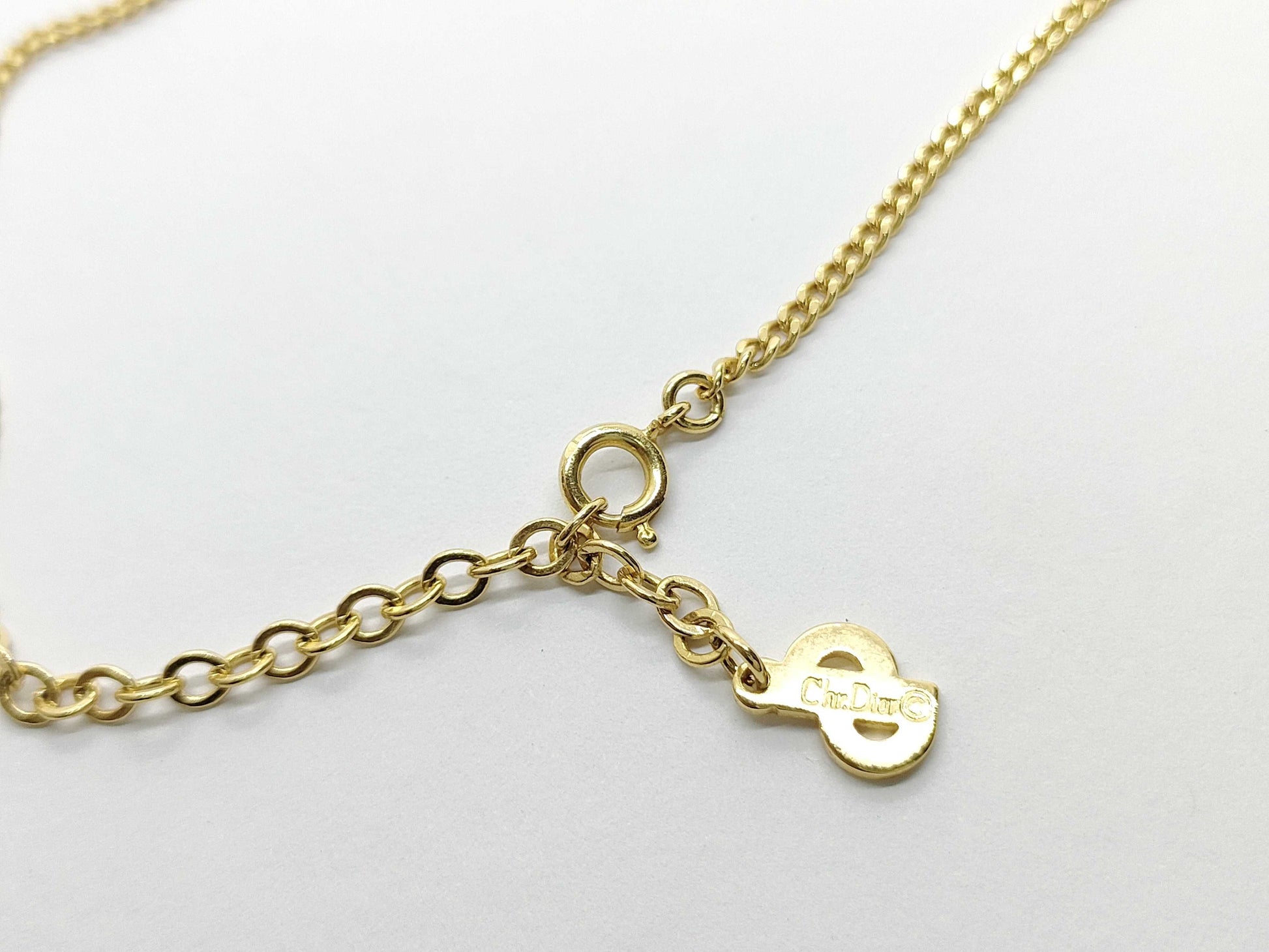 Dior Logo Gold Oval Necklace with Stone, 6.8g