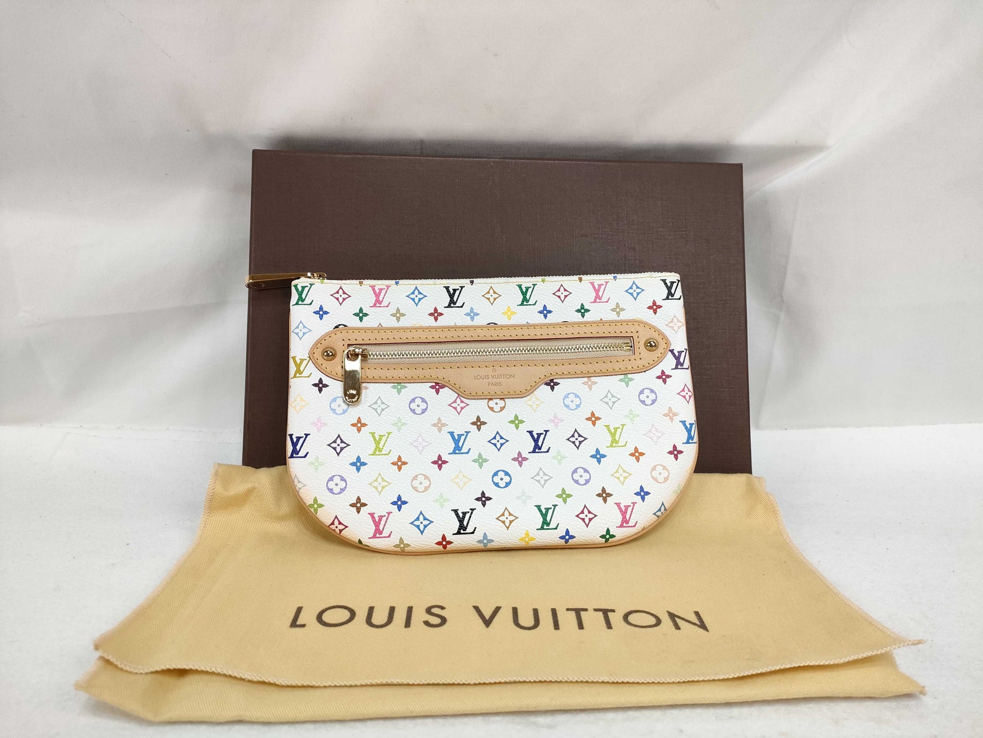LOUIS VUITTON Monogram Multicolor Vuitton Pouch Multi White Bag Box Pouch
