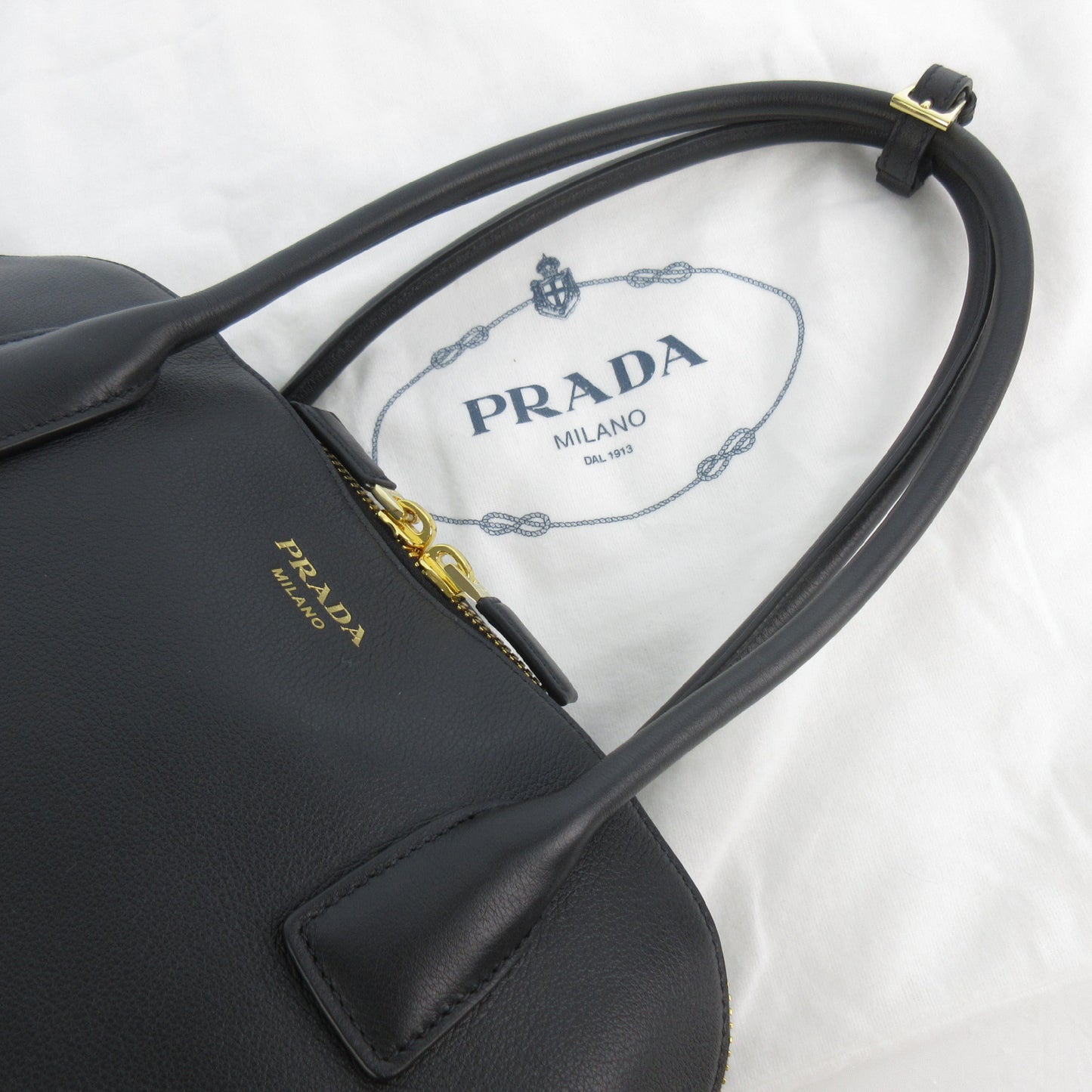 PRADA Soft Grain Leather Tote Bag 1BG522_2CYS_F0002_V_OOO Black Black Gold Fittings RFID Tag Tote Bag