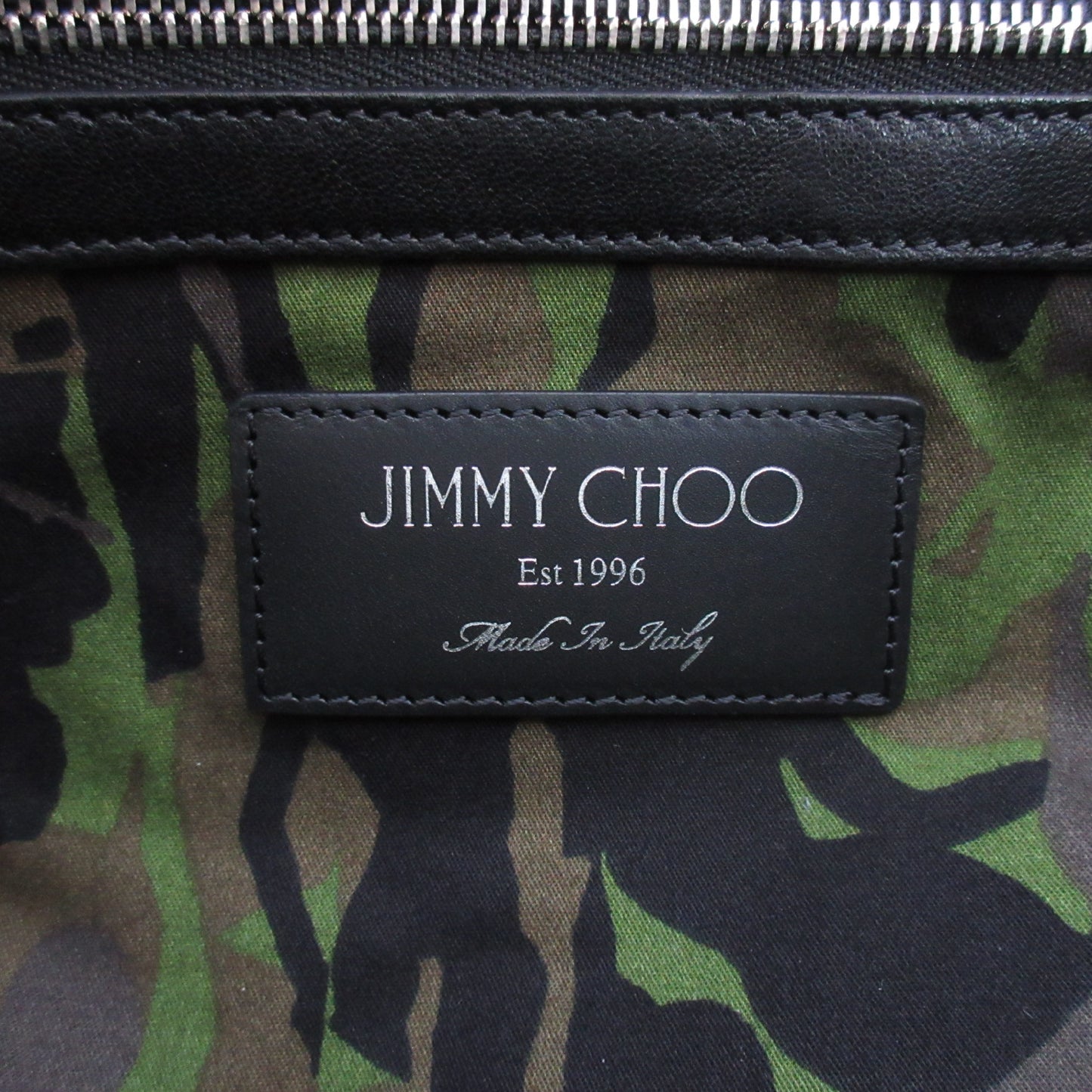 JIMMY CHOO PIMLICO Star Studs Black Black Silver Hardware Inner Camouflage Camouflage Leather Horizontal 40cm Tote Bag