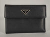 PRADA Wallet Tri-Fold Triangle Logo Leather Black Wallet