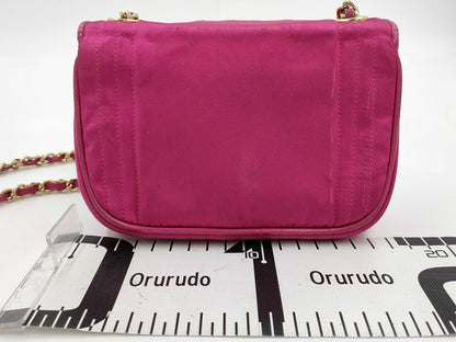 CHANEL Satin Pink Chain Shoulder Shoulder Bag with Seal