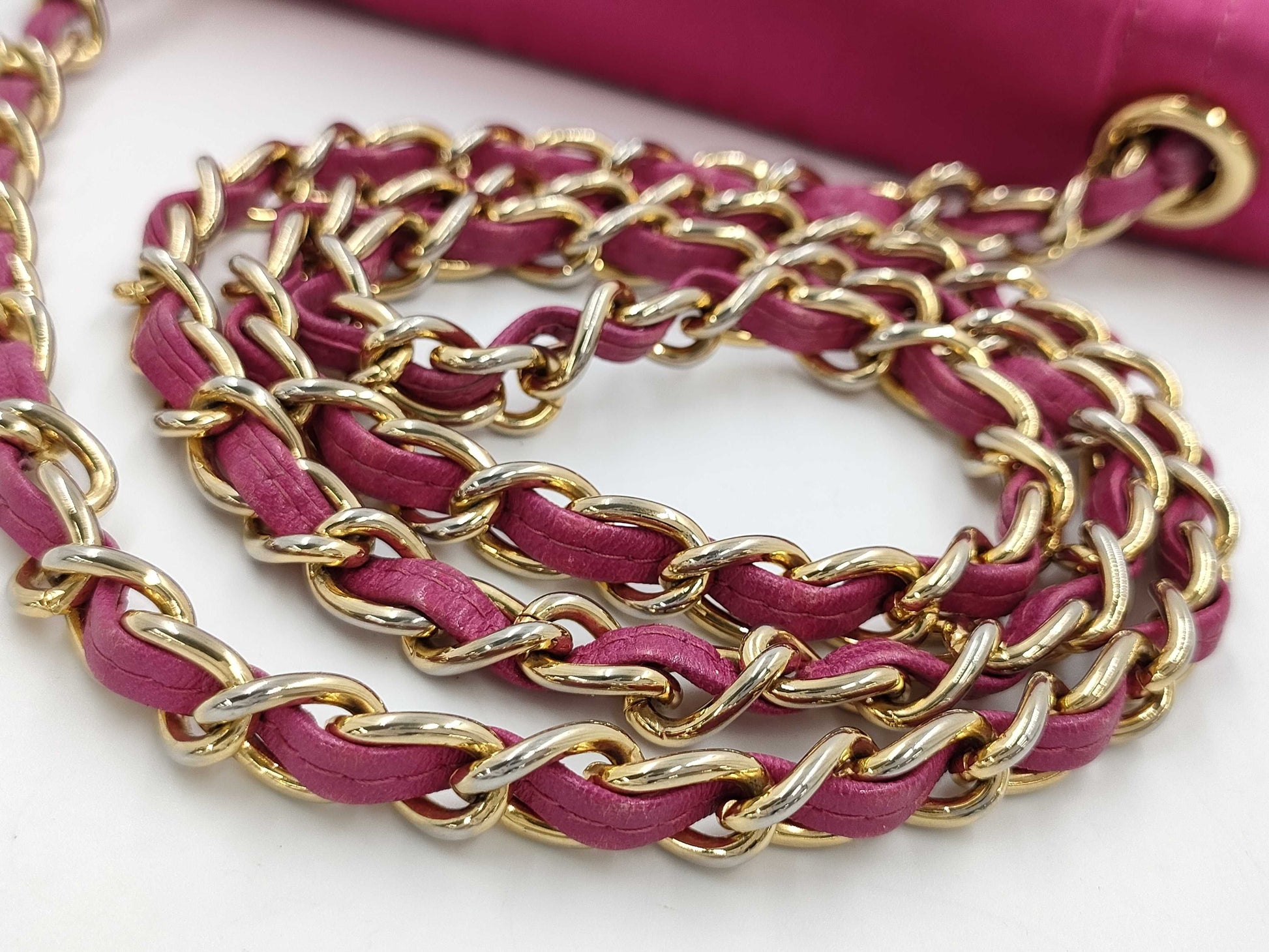 CHANEL Satin Pink Chain Shoulder Shoulder Bag with Seal