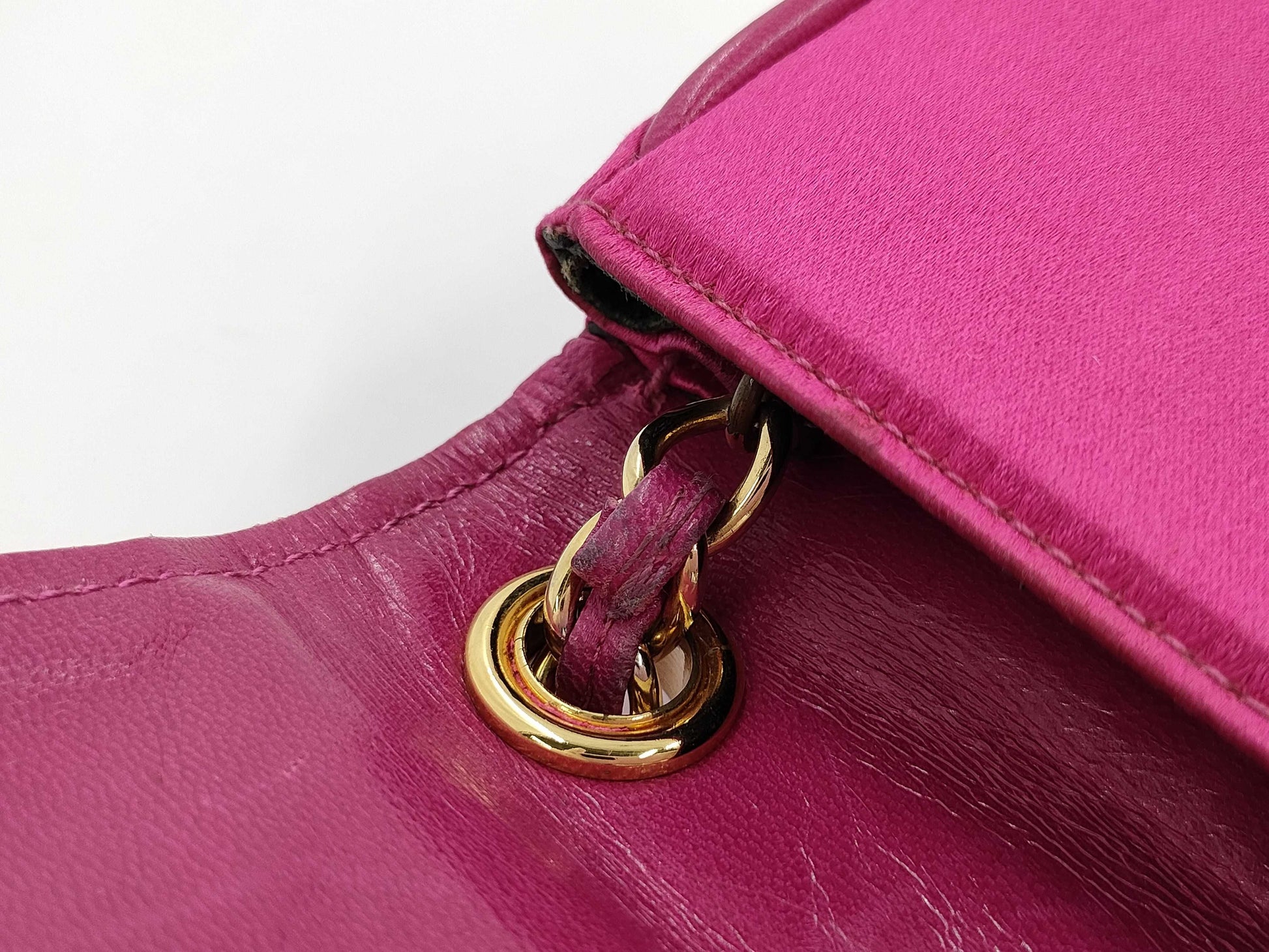 CHANEL Satin Pink Chain Shoulder Shoulder Bag with Seal