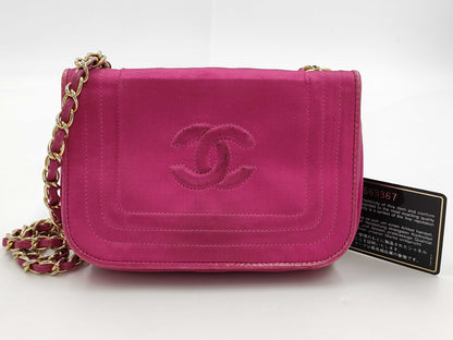 CHANEL Satin Pink Chain Shoulder Shoulder Bag with Seal