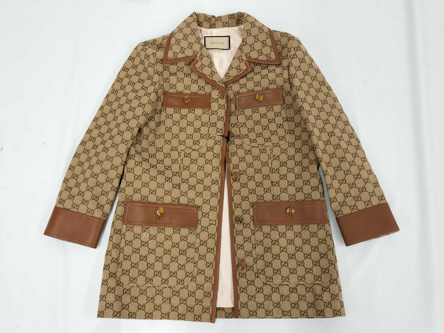 GUCCI GUCCI GG Canvas Jacket with Webstripe Belt 682302 42 Tagged Unused Jacket