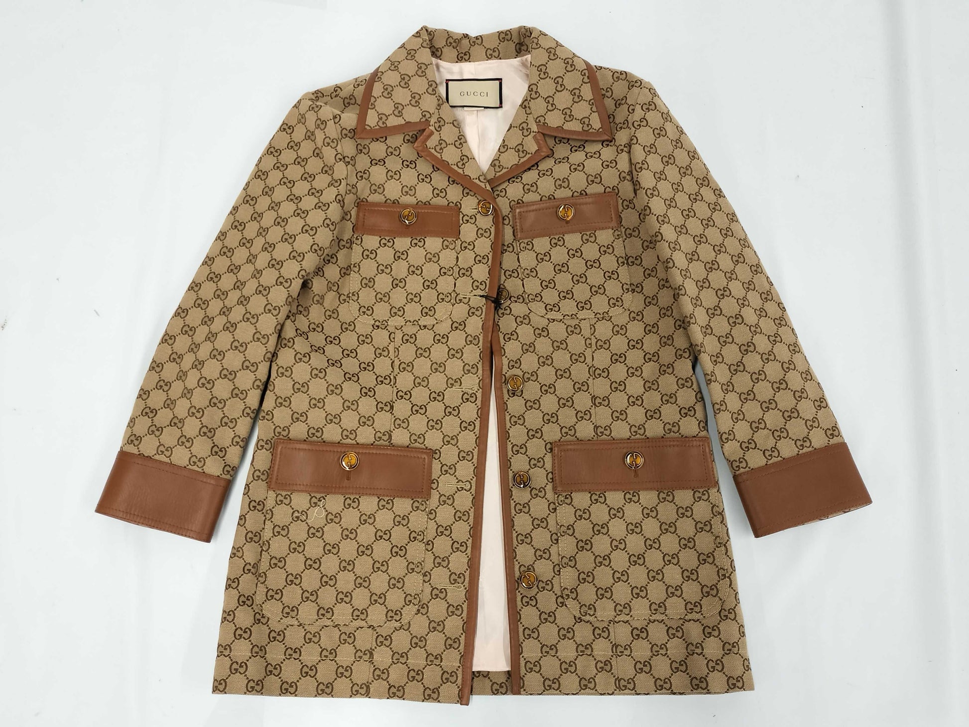 GUCCI GUCCI GG Canvas Jacket with Webstripe Belt 682302 42 Tagged Unused Jacket