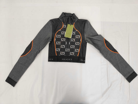 GUCCI GUCCI GG Jacquard Cropped High Neck Half Zip 689201 Size S Tagged Unused Tops