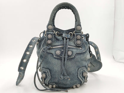 BALENCIAGA Le Cagor Bucket 702432 Denim Damaged 2way Bag