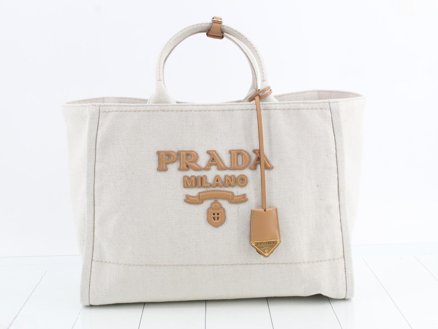 PRADA Sand Canvas Shopping Bag 1BG473 Tote Bag