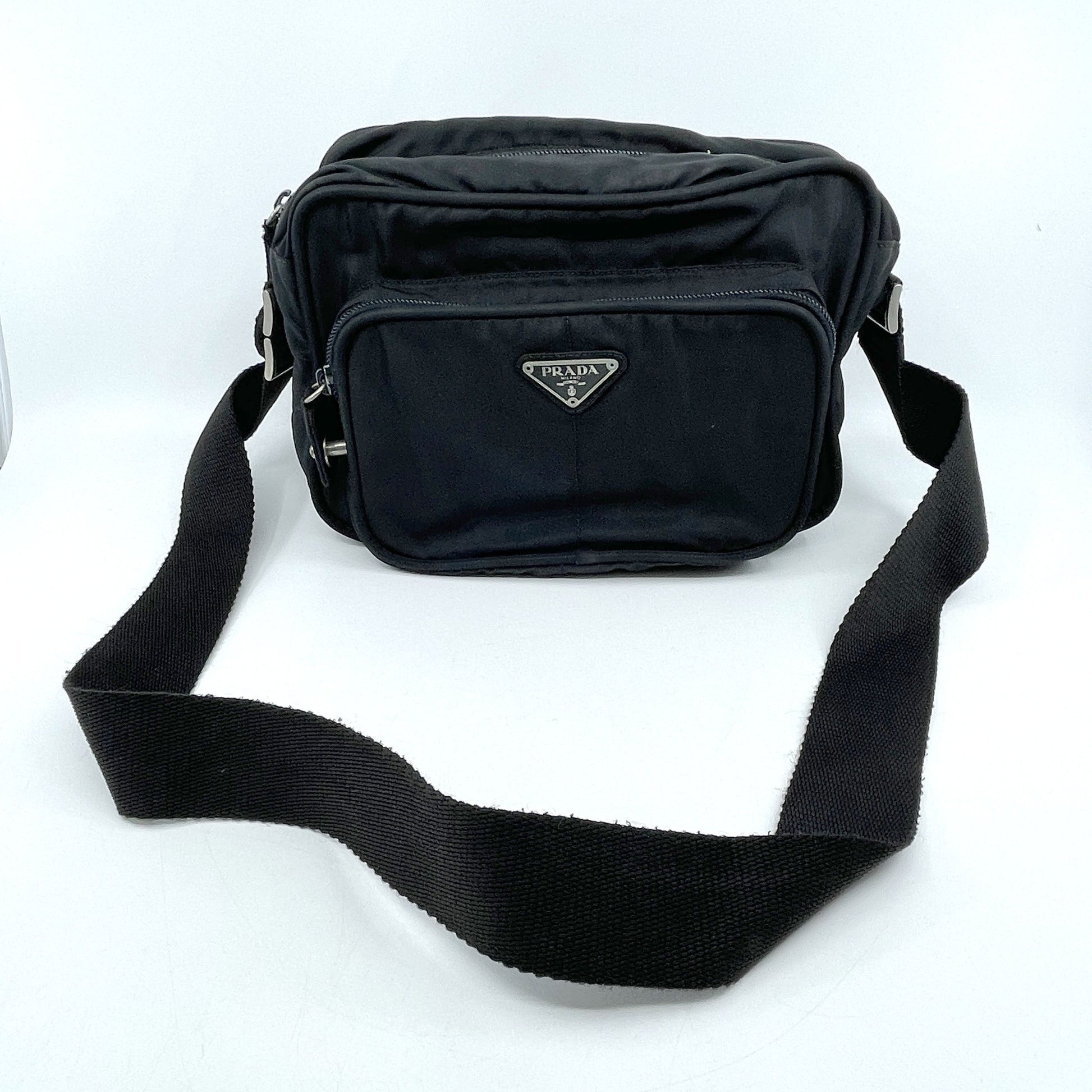 PRADA Tesuto Nylon Silver Hardware Black Shoulder Bag