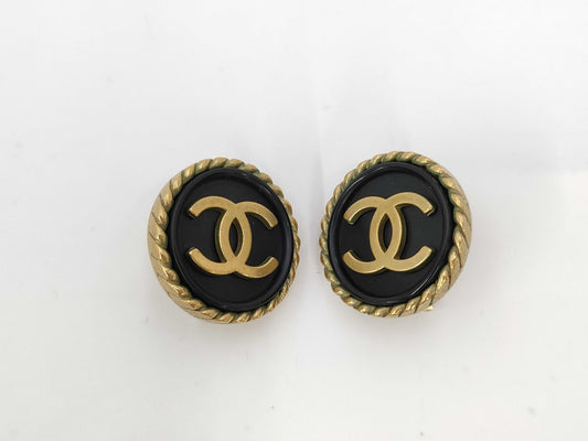CHANEL Earrings Black Cocomark 94A Earrings