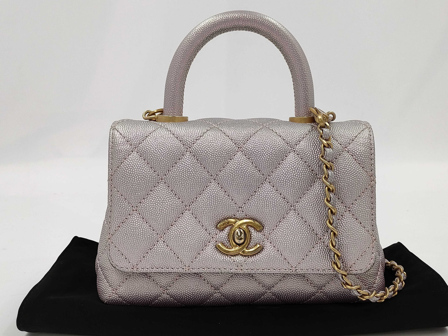 CHANEL Coco Handle 2WAY Handbag XXS Pink Shiny Caviar Skin AS2215 Bag