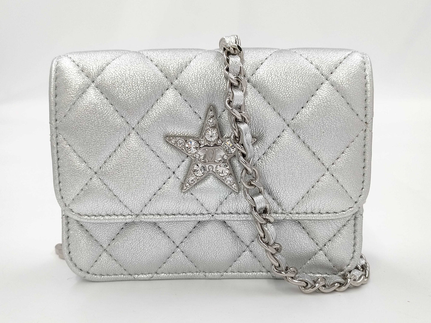 CHANEL Star Motif Chain Silver Shoulder Bag
