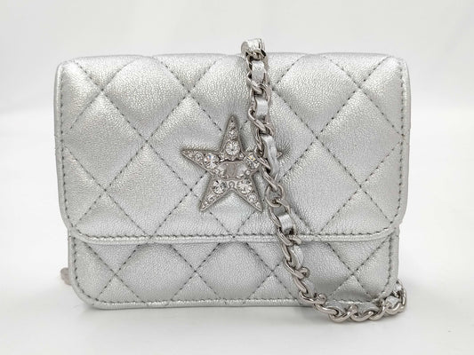 CHANEL Star Motif Chain Silver Shoulder Bag