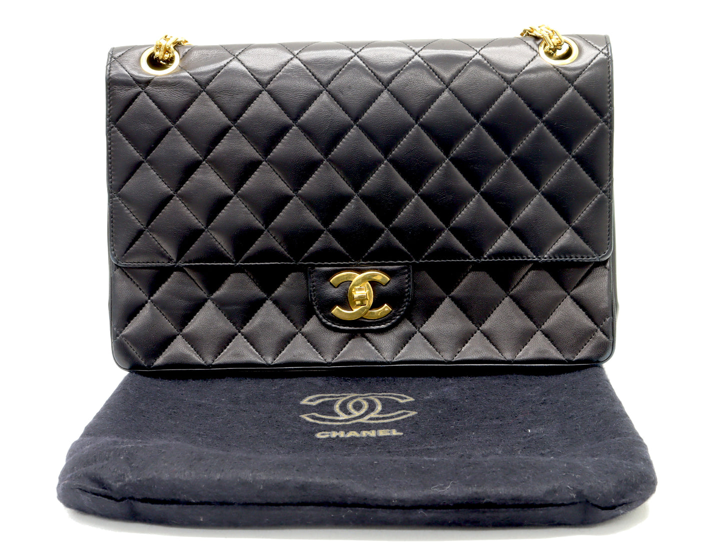 CHANEL CHANEL Matlassse Lambskin Chain Shoulder Bag W Chain/W Flap Black Shoulder Bag