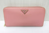 PRADA Prada Saffiano Leather Triangle Plate Pink Round Long Wallet Wallet