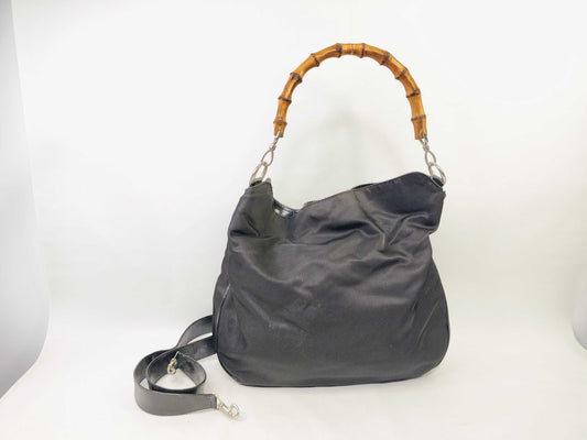 GUCCI Bamboo Gucci Bamboo Handle Nylon Tote Bag 001 1998 1577 Tote Bag