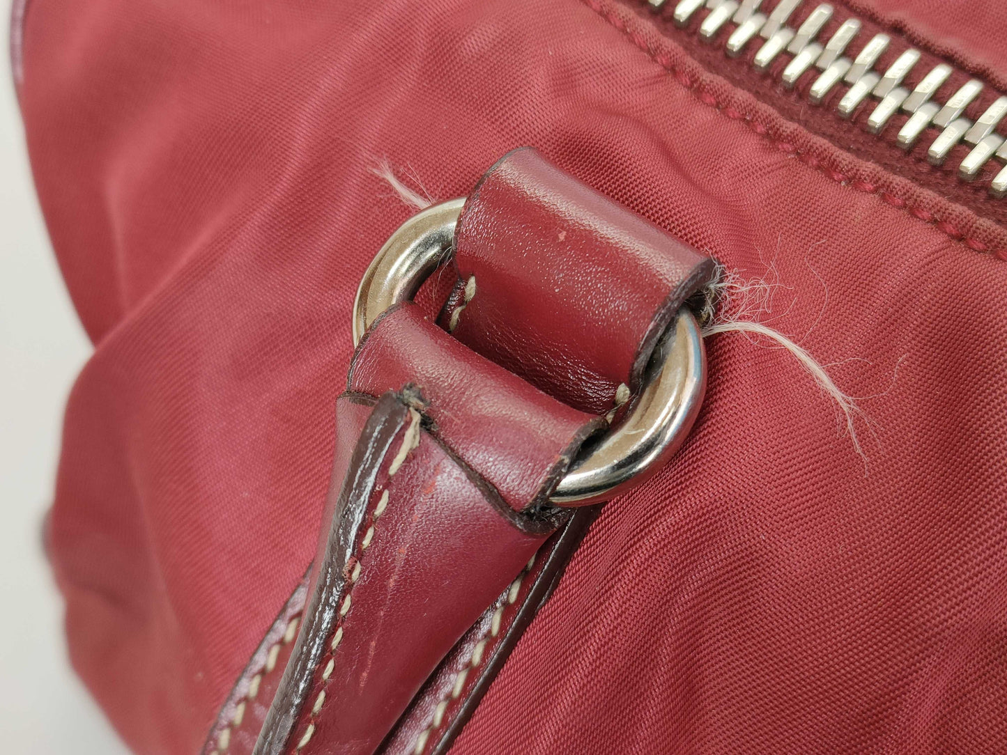 PRADA Nylon Prada Nylon Leather Bag Red Handbag