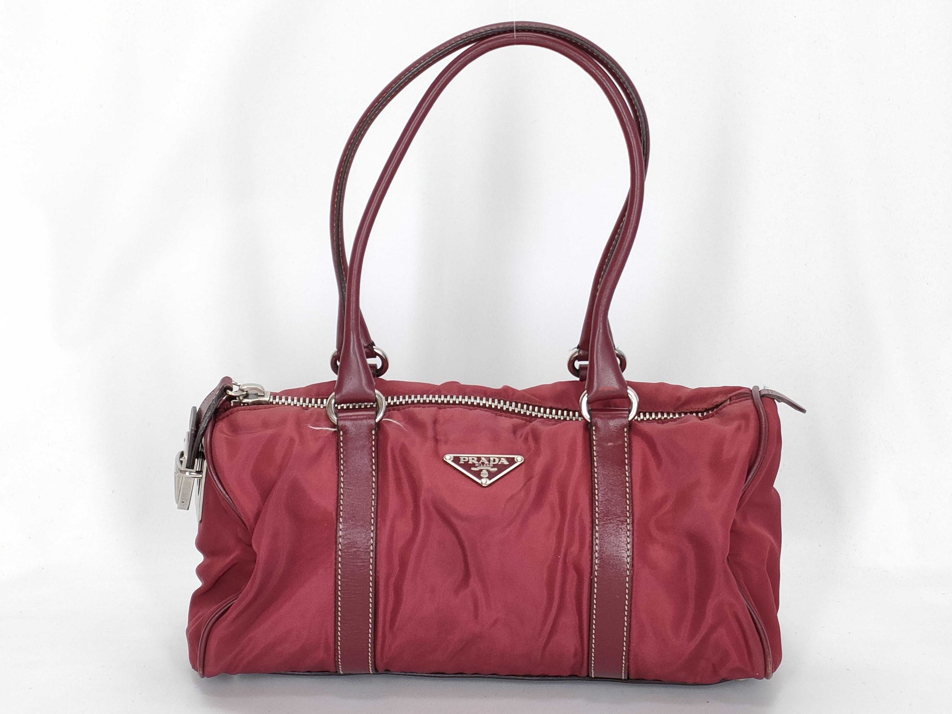 PRADA Nylon Prada Nylon Leather Bag Red Handbag