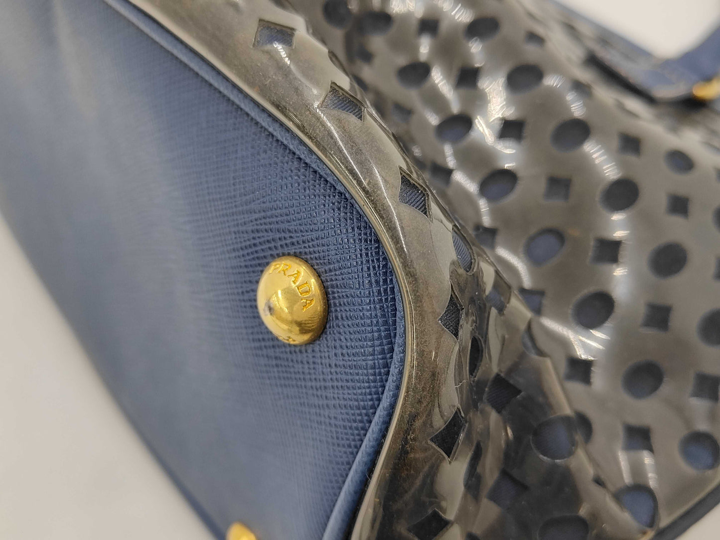 PRADA Handbag Vinyl Perforated Blue Handbag