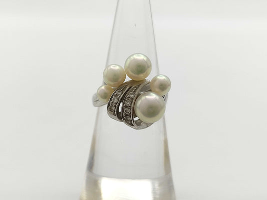 Pearl Ring, Diameter Approx. 4.5-6.6mm, Diamond, Pt900, 7.0g 