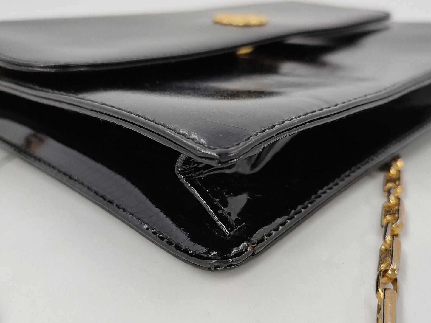 CELINE Macadam Chain Triomphe Black Leather Shoulder Bag