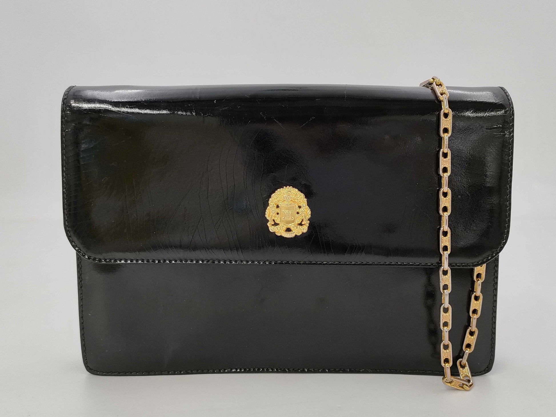 CELINE Macadam Chain Triomphe Black Leather Shoulder Bag