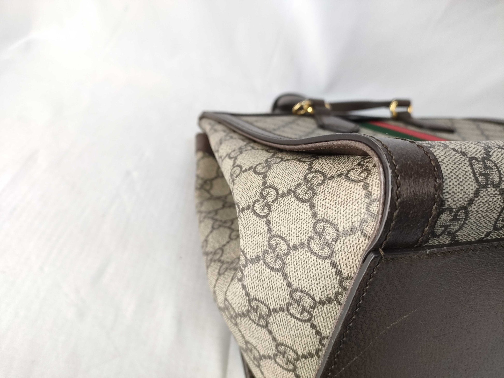 GUCCI GG Supreme Ophidia 524537/498879 PVC/Leather Beige/Brown Sherry Line Handbag