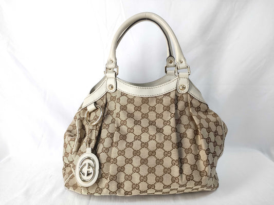 GUCCI Sukey GG Canvas Tote Bag in Beige/White Canvas/Leather, 211944/493075