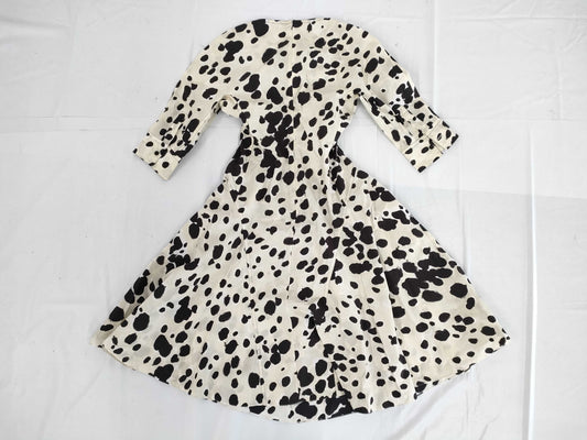 MARNI seven-sleeve dress with abstract pattern, ivory/black cotton, size 38.