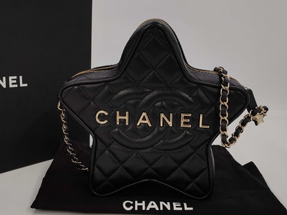 CHANEL Matlasse Lambskin Star Chain Black IC Plate Shoulder Bag