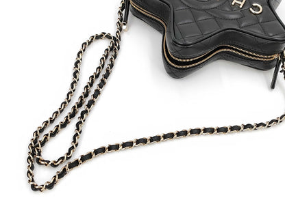 CHANEL Matlasse Lambskin Star Chain Black IC Plate Shoulder Bag
