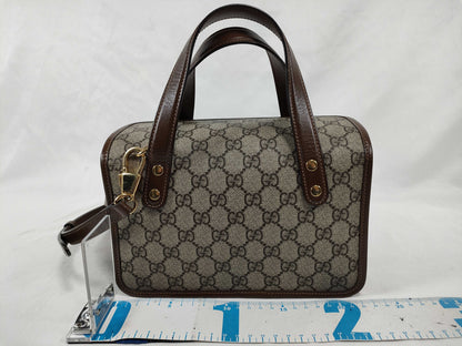 GUCCI GG GUCCI Horsebit 1955 Handbag 645453 Beige x Dark Brown x Brown GG Supreme Canvas x Leather Topouch