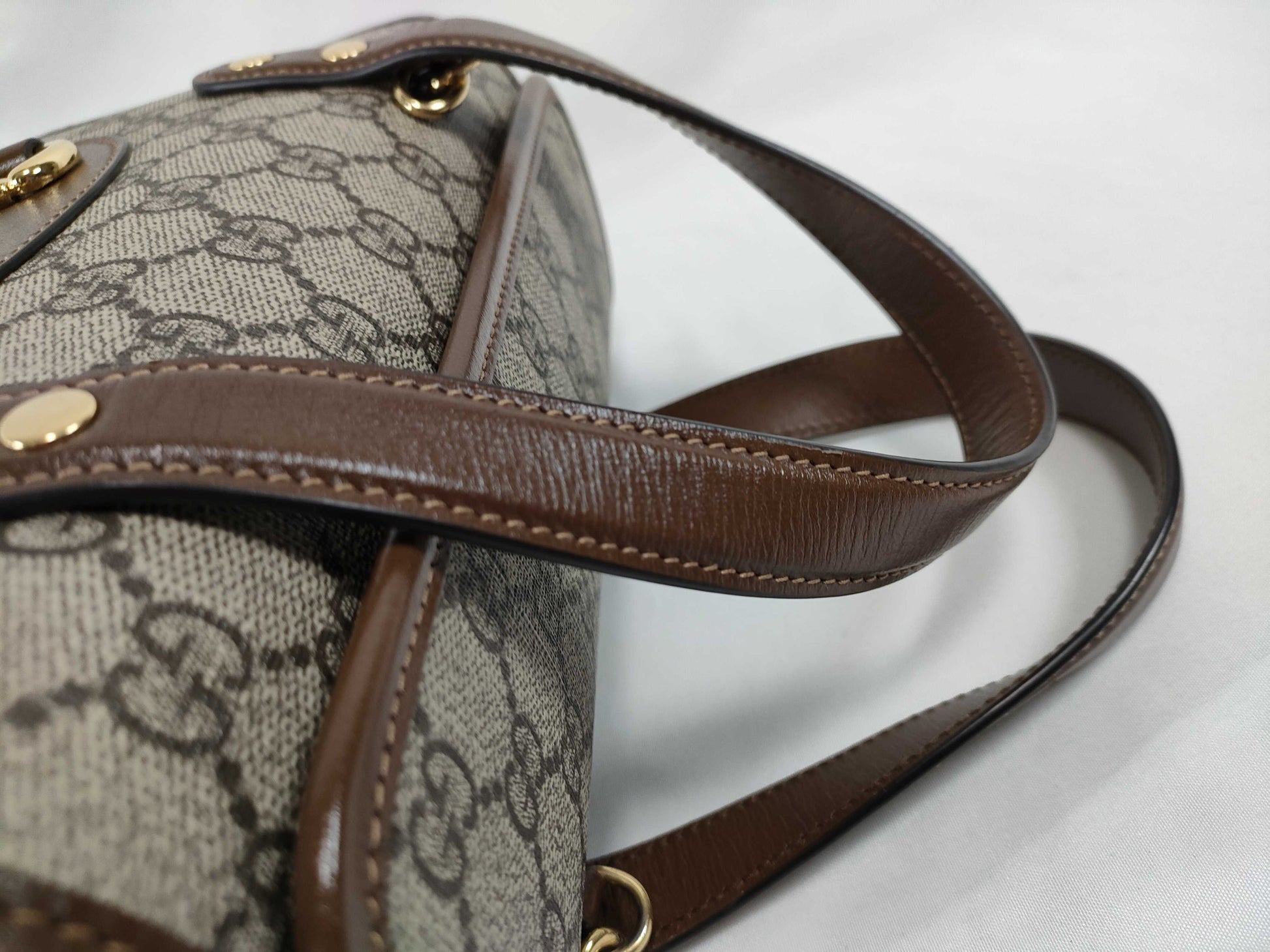 GUCCI GG GUCCI Horsebit 1955 Handbag 645453 Beige x Dark Brown x Brown GG Supreme Canvas x Leather Topouch