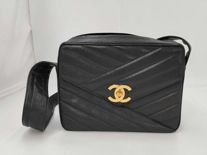 CHANEL CHANEL Shoulder Bag Black Gold Fittings/Coco Ball Caviar Skin Seal Shoulder Bag
