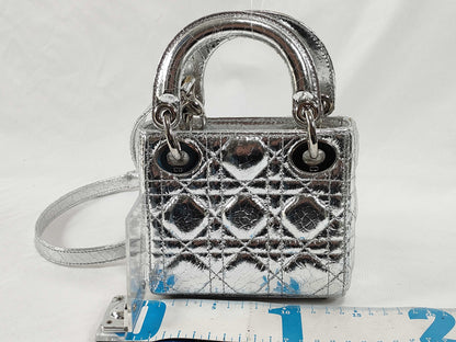 Dior Lady Dior DIOR/Christian Dior Lady Dior Micro Bag Handbag Silver Enamel Leather Handbag
