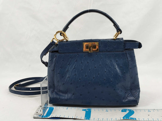 FENDI FENDI Peekaboo Iconic Small Handbag 8BN244 Navy Ostrich Handbag