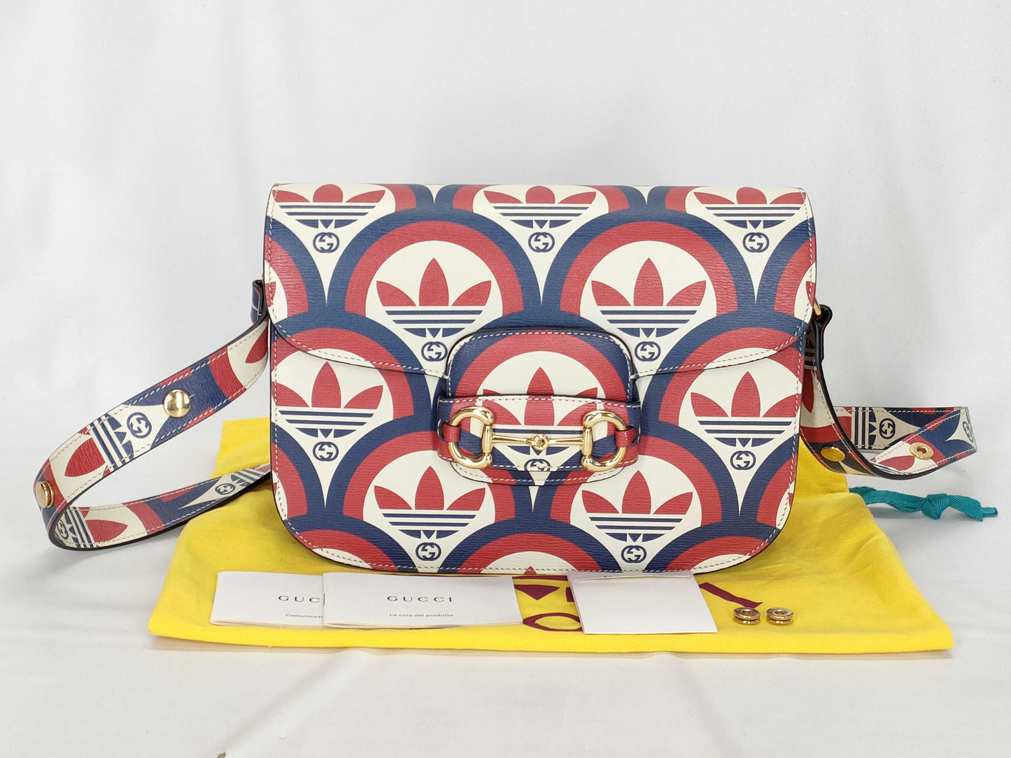 GUCCI GUCCI Horsebit 1955 Shoulder Bag 602204 Ivory x Red x Multi Leather Shoulder Bag