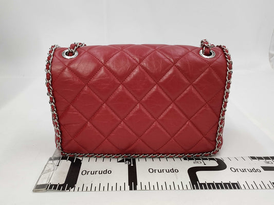 CHANEL Single Flap Matrasse Shoulder Bag Red Vintage Calf Leather 29th Shoulder Bag
